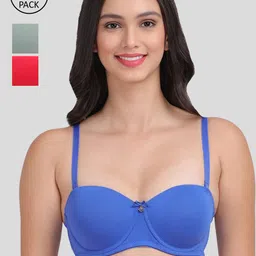 Amour Secret Set Of 3 Blue & Red Underwired Lightly Padded Bra-image-0