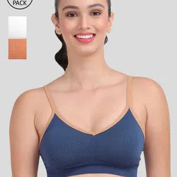 Amour Secret Set Of 3 White & Rust Orange Non Padded & Non Wired Solid Workout Bra-picture-24