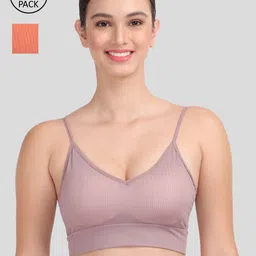 Amour Secret Pack of 2 Mauve & Rust Red Striped Dry Fit Sports Bra-picture-5
