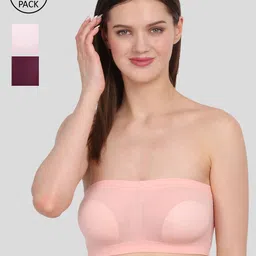 Amour Secret Purple Pink & Peach Solid Non Padded Bandeau Bra-picture-0