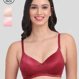 Amour Secret Set Of 3 Red & Nude-Coloured Lightly Padded Bra-image-12