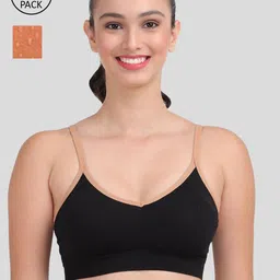 Amour Secret Set Of 2 Black & Rust Orange Non Padded & Non Wired Solid Workout Bra-11