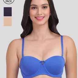 Amour Secret Women Pack Of 3 Blue & Nude Lightly Padded Bra-image-48