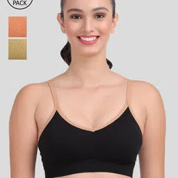 Amour Secret Women Pack Of 3 Black & Olive Green Lightly Padded Sports Bra-image-95