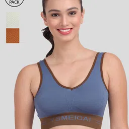 Amour Secret Women Set Of 2 Blue-Green-Rust Lightly Padded Sports Bra-32