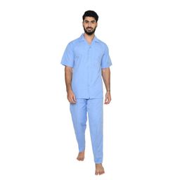 tatwam FILAFIL Cotton RICHED with Polyester Mens Nightsuit with Fully Elastic Pajama and Buttoned Half Sleeve TOP Size-L,L.Blue image 1