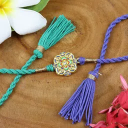 Asthetika Printed Stone Fancy Tassels Rakhi with Roli Chawal-image-23