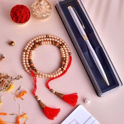 Shoshaa Pearl Beaded Bhaiya Rakhi with Pen Gift Set Roli Chawal-image-14