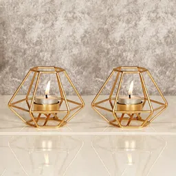 CraftVatika Gold-Toned Metal Tealight Candle Holder Stand for Home Diwali Decor-image-11