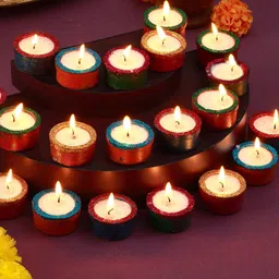 TIED RIBBONS Pack of 20 Terracotta Clay Wax Filled Diya Candles-image-78