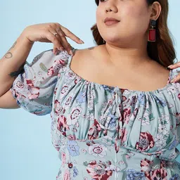Athena Ample Plus Size Floral Printed Squared Midi Fit & Flare Dress image 2