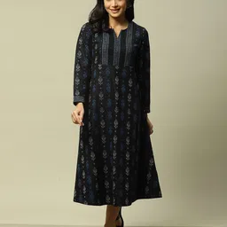 Rangriti Notched Neck Long Sleeves Floral Print A-Line Maxi Dress-image-4
