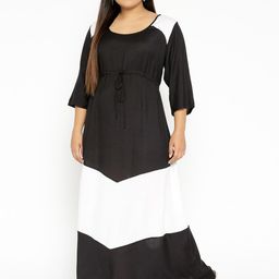 theRebelinme Women Plus Size Black & White Colourblocked Viscose Rayon Maxi Dress-17