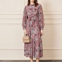 Styli Floral Print Volume Sleeve A-Line Maxi Dress with tie belt-picture-32