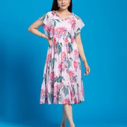 OCTICS Floral Printed Flared Sleeve Georgette A-Line Maxi Dress-26