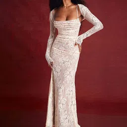 bebe Square Neck Self Design Maxi Dress-image-55