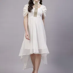 aayu Georgette Square Neck Short Sleeves A-Line Midi Casual Dress-image-53