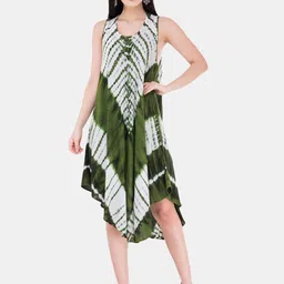SAAKAA Dyed Tie & Dye Printed Rayon A-Line Knee Length Dress-37