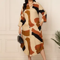 DEEBACO Plus Size Abstract Print A-Line Midi Dress-image-10