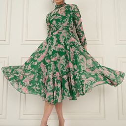 Antheaa Floral Printed Chiffon High Neck Fit & Flare Midi Dress-picture-19