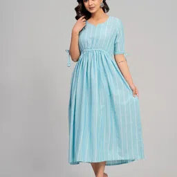SARAI CREATIONS Striped Short Sleeves A-Line Midi Dress-image-15