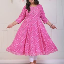 KALINI Plus Size Checked Anarkali Kurta-image-90