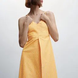 MANGO Striped Pleated A-Line Midi Dress-image-35