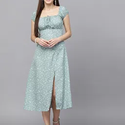 aayu Green Floral Printed A-Line Midi Dress-image-87