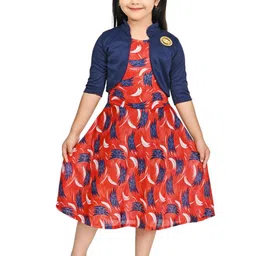 BAESD Girls Printed A-Line Midi Dress With Jacket-image-81