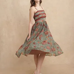 RAREISM Ostig Multi Women Floral Printed Fit and Flare Midi Cotton Dress-image-66