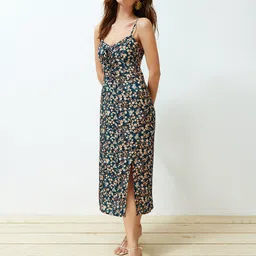 Trendyol Floral Printed Shoulder Straps A-Line Midi Dress-13