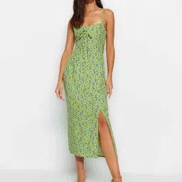 Trendyol Floral Printed Shoulder Straps A-Line Midi Dress-17