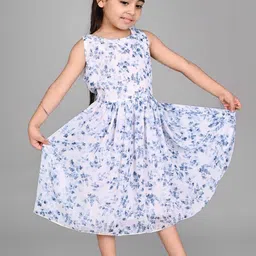 Creative Kids Girls Floral Printed Sleeveless Gathered A-Line Midi Dress-picture-8