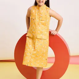 Stylo Bug Floral Print Mandarin Collar Cotton A-Line Midi Dress-picture-44