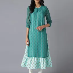 AURELIA Green & meadowbrook Ethnic Motifs A-Line Midi Dress-image-38