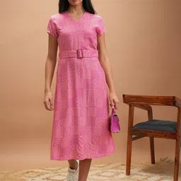 Vishudh Bandhani Printed V Neck A-Line Midi Dress-picture-28