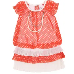 Actuel Coral & White Layered Crepe A-Line Midi Dress-image-13