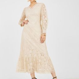 Styli Beige Puff Sleeve A-Line Midi Dress-image-53