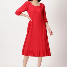 Saffron Threads Self Design A-line Midi Dress-5