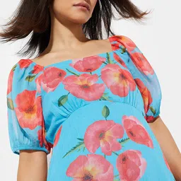 max Floral Printed Off-Shoulder Puff Sleeve A-Line Midi Dress-image-57