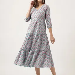Divena Floral Printed Cotton Fit & Flare Midi Dress-image-21