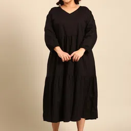 The Pink Moon Plus Size V-Neck Fit and Flare Midi Tier Dress-42