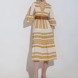 Vero Moda Printed Mandarin Collar Bell Sleeve Cotton A-Line Midi Dress-image-35