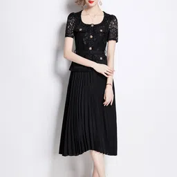 JC Collection Self Design Square Neck A-Line Midi Dress-image-25