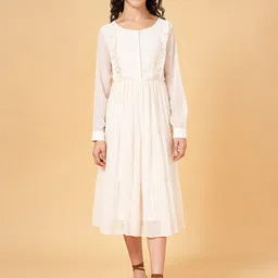YU by Pantaloons Self Design Gathered Pure Cotton Fit & Flare Midi Dress-image-5