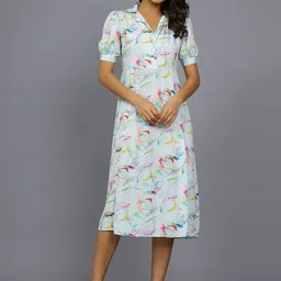HANDICRAFT PALACE Grey Floral Print Crepe A-Line Midi Dress-image-13