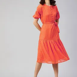 RARE Women Orange Georgette A-Line Midi Dress-image-31