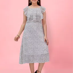 BAESD Floral Printed Flutter Sleeves Georgette A-Line Midi Dress-image-33