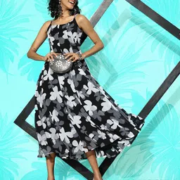 Varanga Floral Print Georgette A-Line Midi Dress-image-15