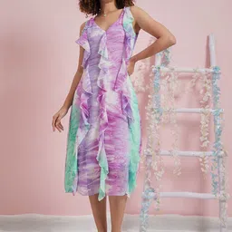 Athena Printed Ruffled Georgette A-Line Midi Dress-image-32